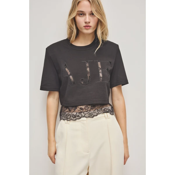Aje Kayla Lace Underlay Crop Tee Top, view 6