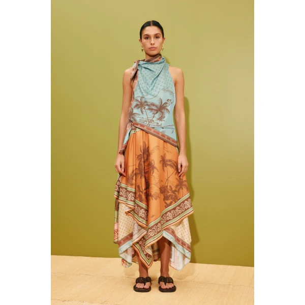 Alemais Alberta Scarf Midi Dress  Sustainable Dresses with Alemais print - Coveti Australian Designer