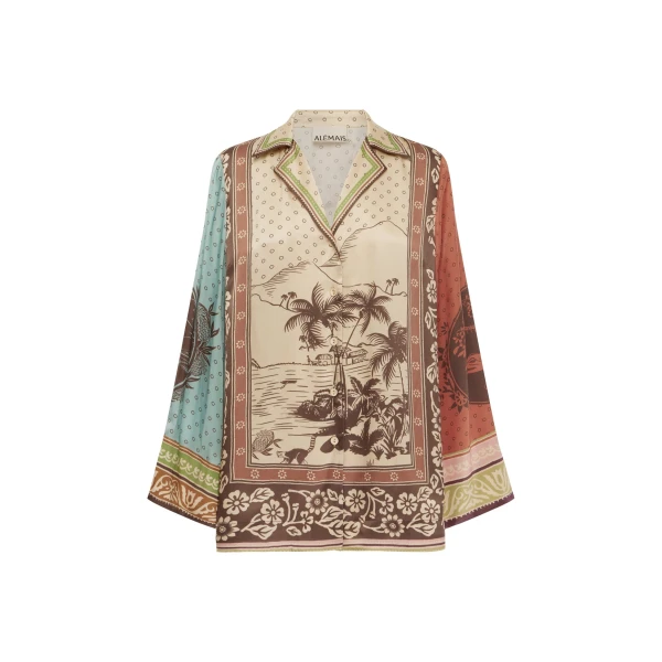 Alemais Alberta Silk Shirt  Sustainable Tops with Alemais print - Coveti Australian Designer
