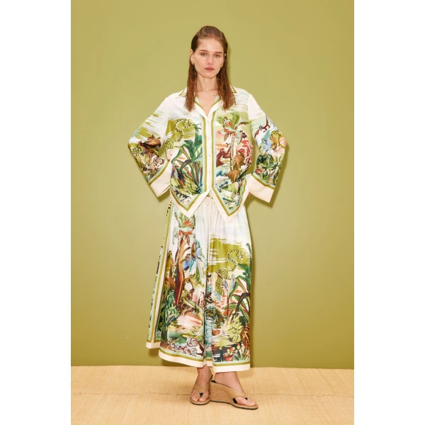 Alemais Jungle Boogie Silk Culotte  Sustainable Pants with Alemais print - Coveti Australian Designer