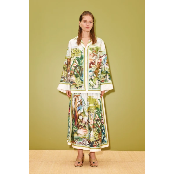 Alemais Jungle Boogie Silk Shirt  Sustainable Tops with Alemais print - Coveti Australian Designer