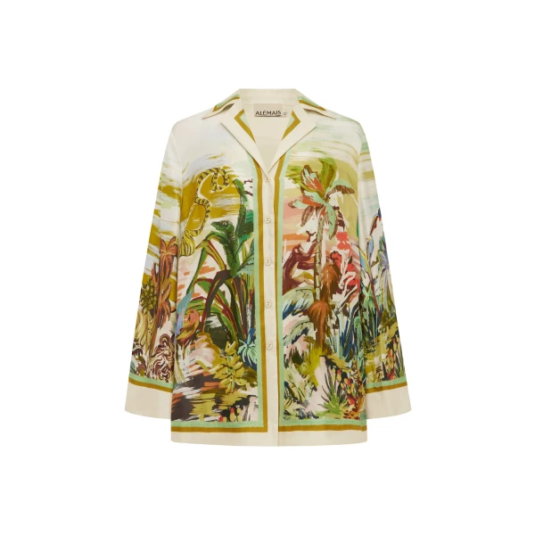 Alemais Jungle Boogie Silk Shirt  Sustainable Tops with Alemais print - Coveti Australian Designer