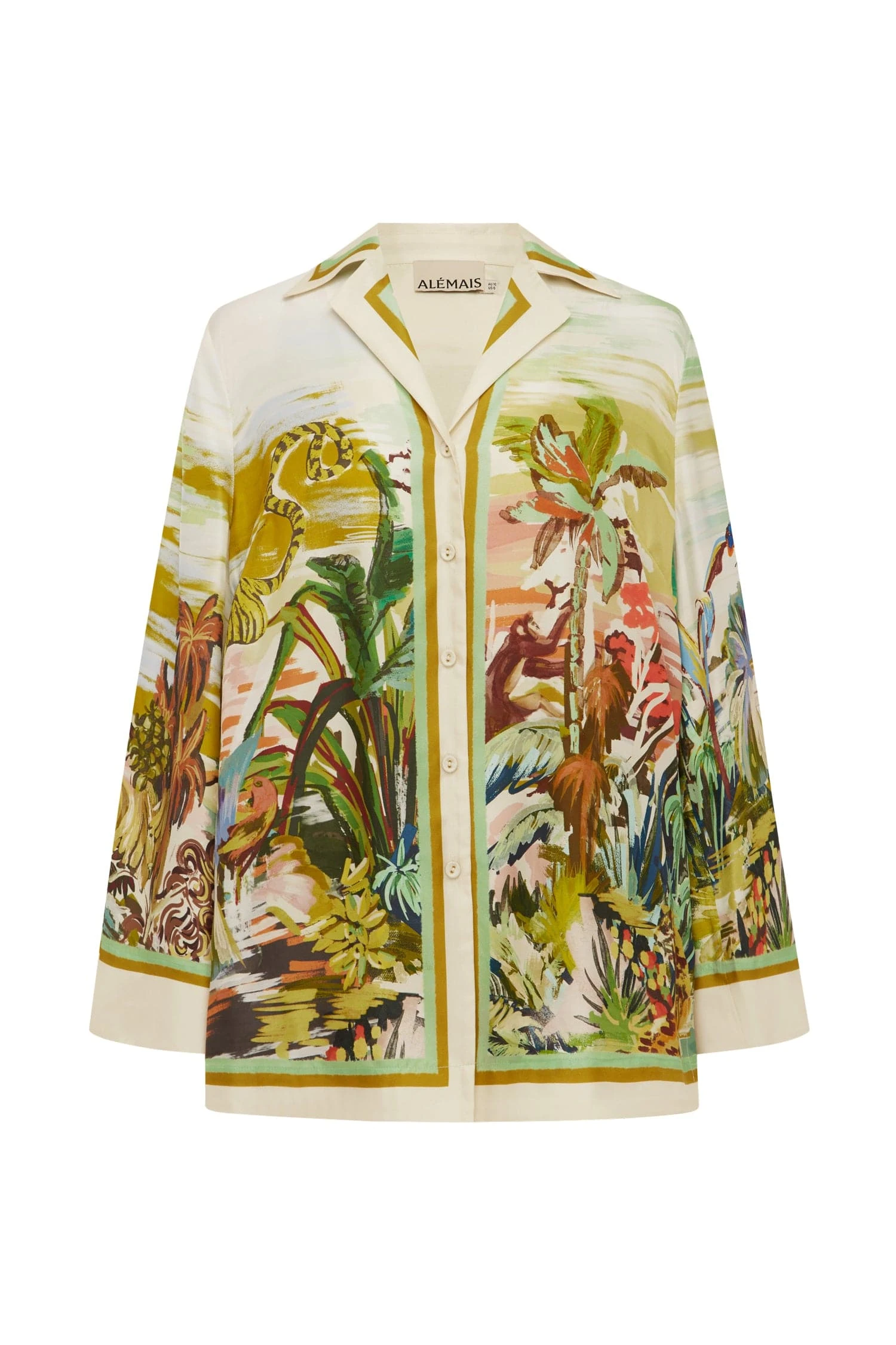 Alemais Jungle Boogie Silk Shirt  Sustainable Tops with Alemais print - Coveti Australian Designer