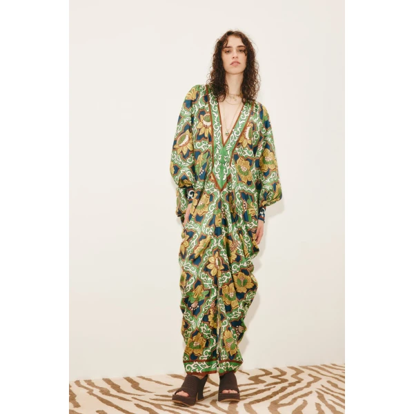 Alemais Liana V Neck Silk Midi Dress  Sustainable Dresses with Alemais print - Coveti Australian Designer