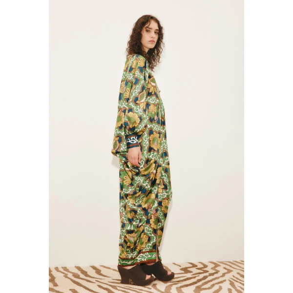 Alemais Liana V Neck Silk Midi Dress  Sustainable Dresses with Alemais print - Coveti Australian Designer