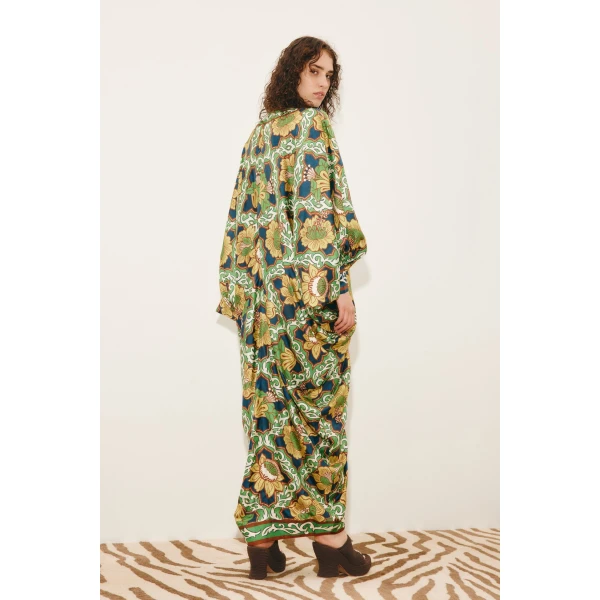 Alemais Liana V Neck Silk Midi Dress  Sustainable Dresses with Alemais print - Coveti Australian Designer