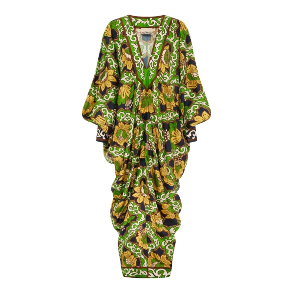 Alemais Liana V Neck Silk Midi Dress  Sustainable Dresses with Alemais print - Coveti Australian Designer