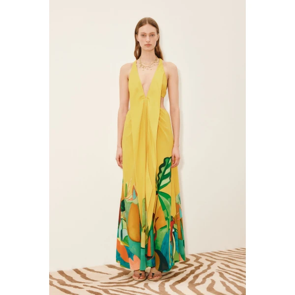 Alemais Mokshini Silk Cut Out Midi Dress  Sustainable Dresses with Alemais print - Coveti Australian Designer
