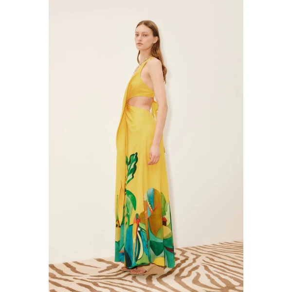 Alemais Mokshini Silk Cut Out Midi Dress  Sustainable Dresses with Alemais print - Coveti Australian Designer