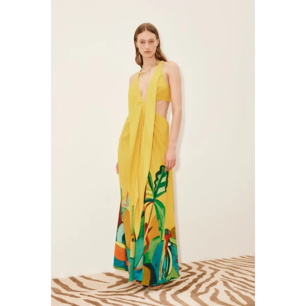 Alemais Mokshini Silk Cut Out Midi Dress  Sustainable Dresses with Alemais print - Coveti Australian Designer
