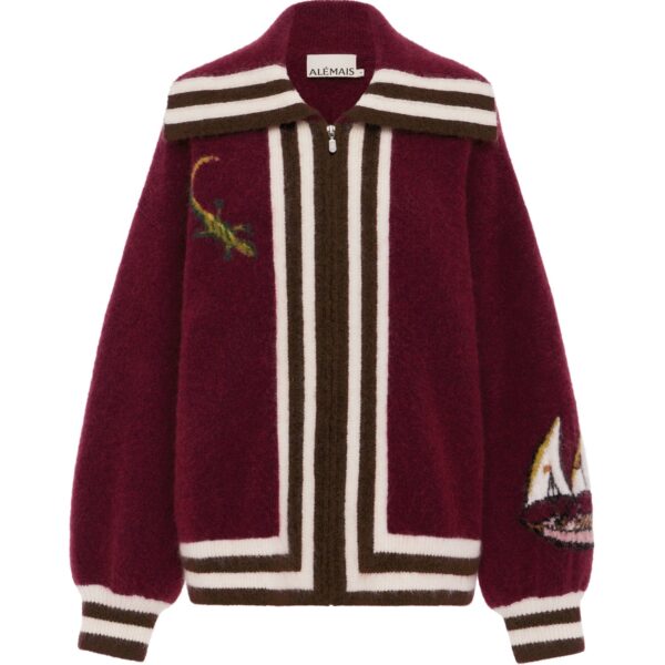 Alemais Mokshini Zip Up Cardigan  Sustainable Knitwear with Alemais print - Coveti Australian Designer