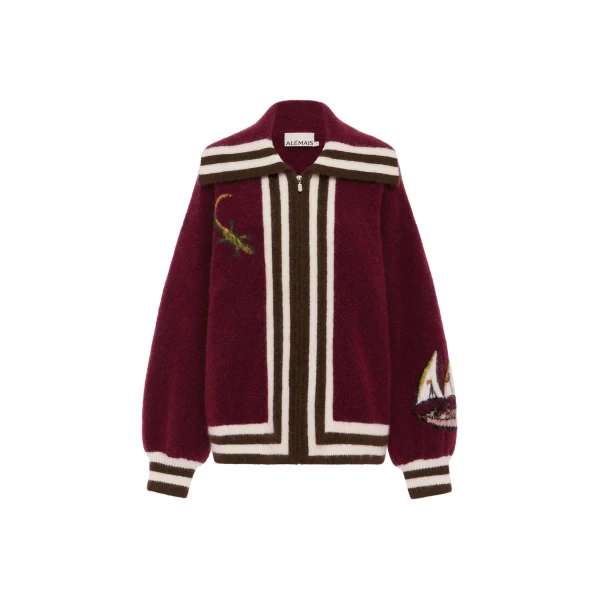 Alemais Mokshini Zip Up Cardigan  Sustainable Knitwear with Alemais print - Coveti Australian Designer