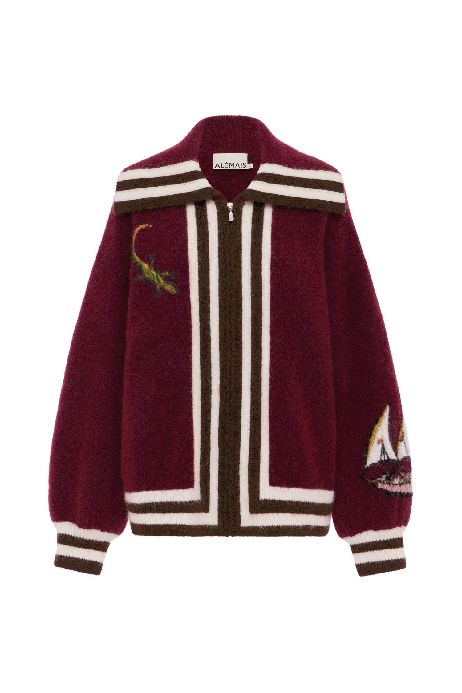 Alemais Mokshini Zip Up Cardigan  Sustainable Knitwear with Alemais print - Coveti Australian Designer