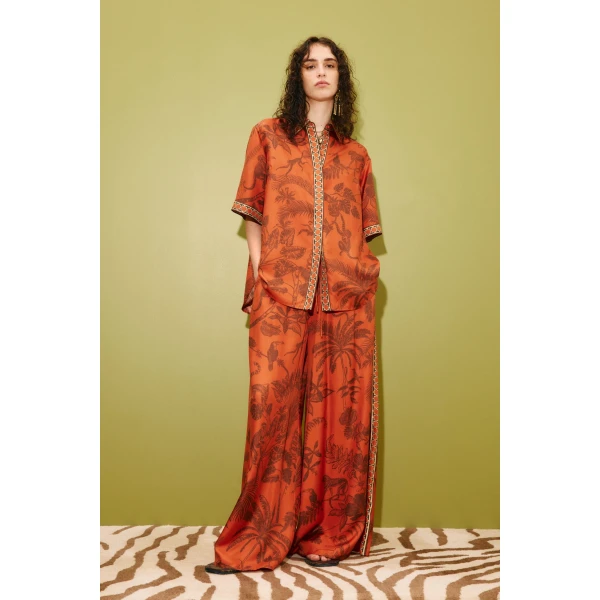 Alemais Monkey Dance Silk Palazzo Pant  Sustainable Pants with Alemais print - Coveti Australian Designer