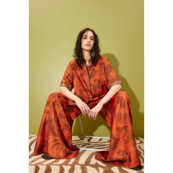 Alemais Monkey Dance Silk Palazzo Pant  Sustainable Pants with Alemais print - Coveti Australian Designer