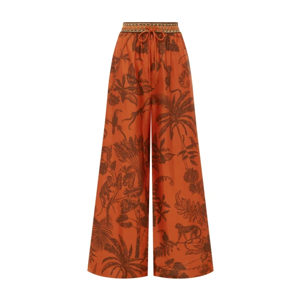 Alemais Monkey Dance Silk Palazzo Pant  Sustainable Pants with Alemais print - Coveti Australian Designer
