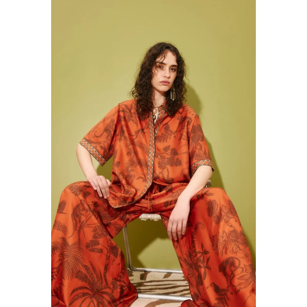 Alemais Monkey Dance Silk Shirt  Sustainable Tops with Alemais print - Coveti Australian Designer