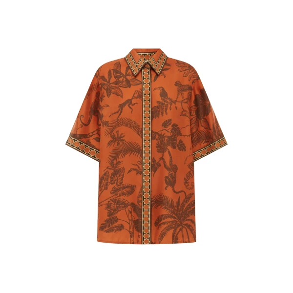 Alemais Monkey Dance Silk Shirt  Sustainable Tops with Alemais print - Coveti Australian Designer