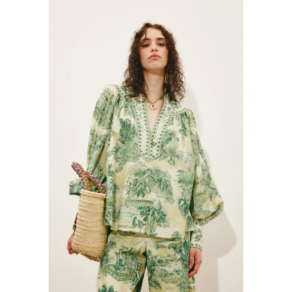 Alemais Sara Blouse  Sustainable Tops with Alemais print - Coveti Australian Designer