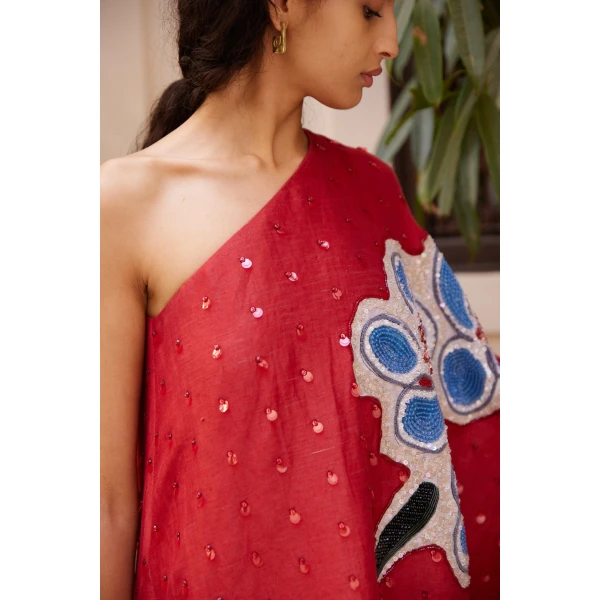 Scarlet Embellished Asymmetric Gown - Image 6