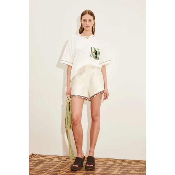 Alemais Toucan Tango Embroidered Pocket Tee  Sustainable Tops with Alemais print - Coveti Australian Designer