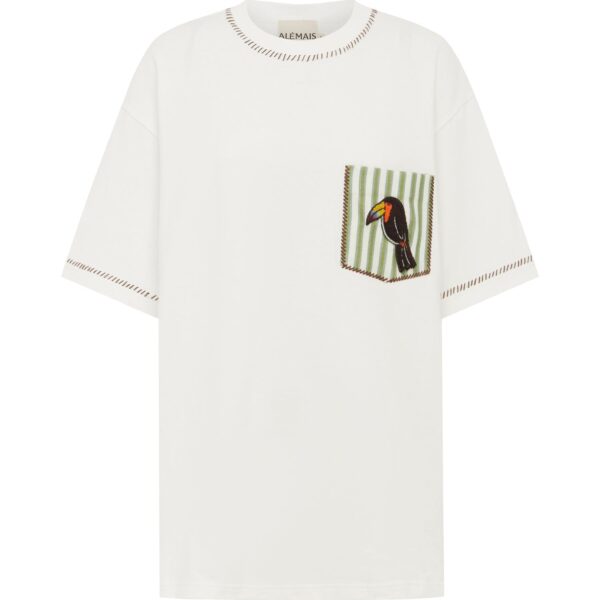 Alemais Toucan Tango Embroidered Pocket Tee  Sustainable Tops with Alemais print - Coveti Australian Designer