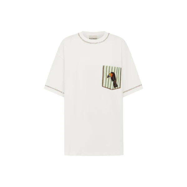 Alemais Toucan Tango Embroidered Pocket Tee  Sustainable Tops with Alemais print - Coveti Australian Designer