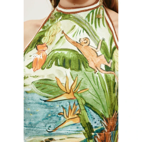 Alemais Toucan Tango Halter Mini Dress  Sustainable Dresses with Alemais print - Coveti Australian Designer