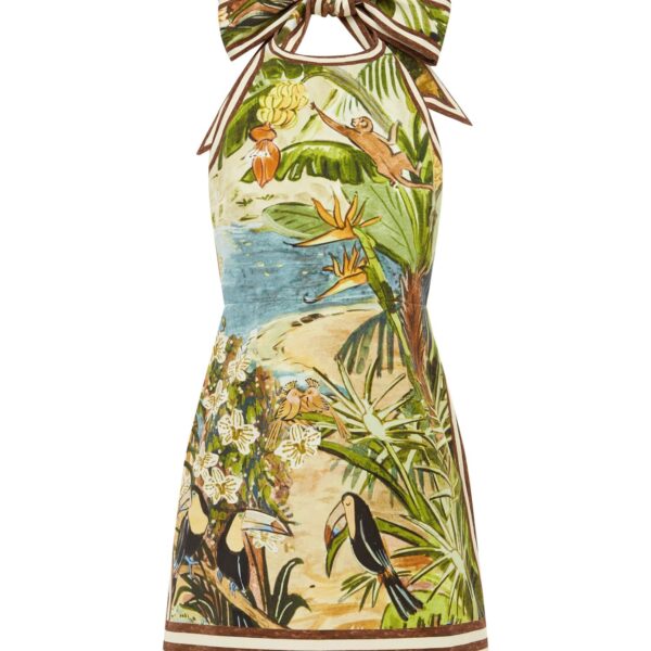 Alemais Toucan Tango Halter Mini Dress  Sustainable Dresses with Alemais print - Coveti Australian Designer