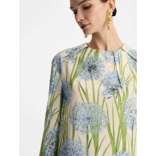 Oscar de la Renta Allium Cotton Poplin Long Sleeve Shift Dress - Oscar de la Renta Dresses - American Couture - Shop at Coveti