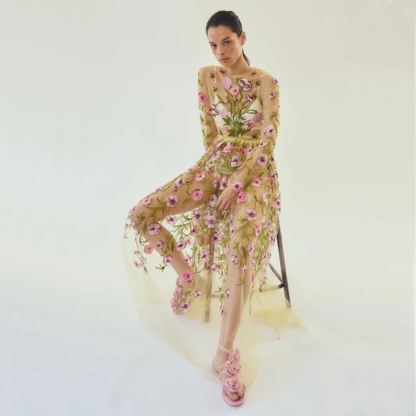 Giambattista Valli Anemones Embroidered Long Tulle Dress - Giambattista Valli Dresses - Romantic Couture - Shop at Coveti