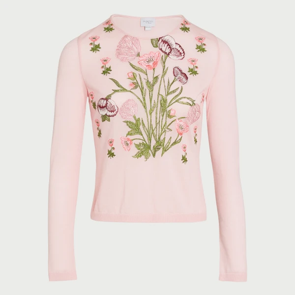 Giambattista Valli Anemones Embroidered Pink Cashmere Top - Giambattista Valli Tops - Romantic Couture - Shop at Coveti