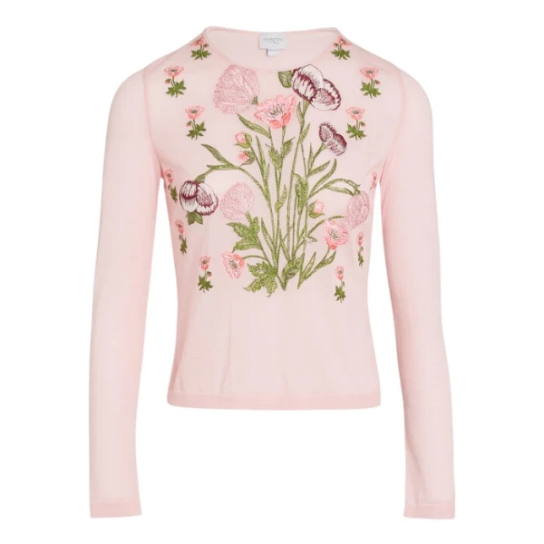 Giambattista Valli Anemones Embroidered Pink Cashmere Top - Giambattista Valli Tops - Romantic Couture - Shop at Coveti
