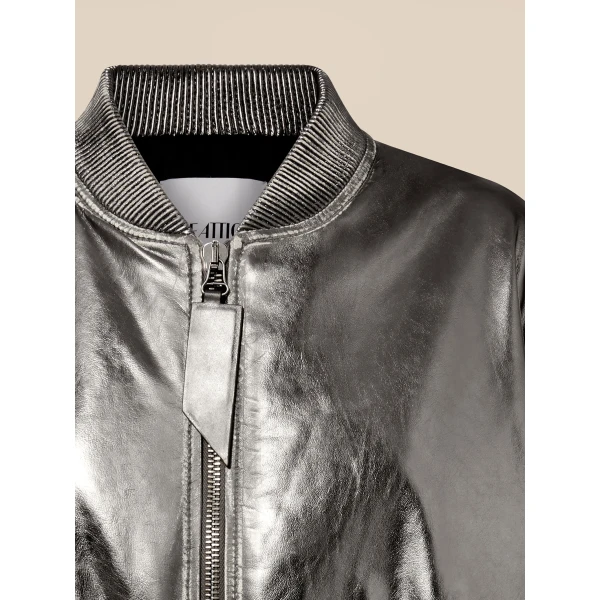 The Attico ‘Anja” Silver Bomber Jacket, view 4