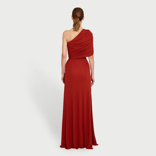 Giambattista Valli Asymmetrical Draped Brick Long Dress - Giambattista Valli Dresses - Romantic Couture - Shop at Coveti