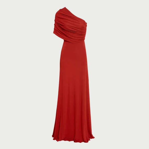 Giambattista Valli Asymmetrical Draped Brick Long Dress - Giambattista Valli Dresses - Romantic Couture - Shop at Coveti