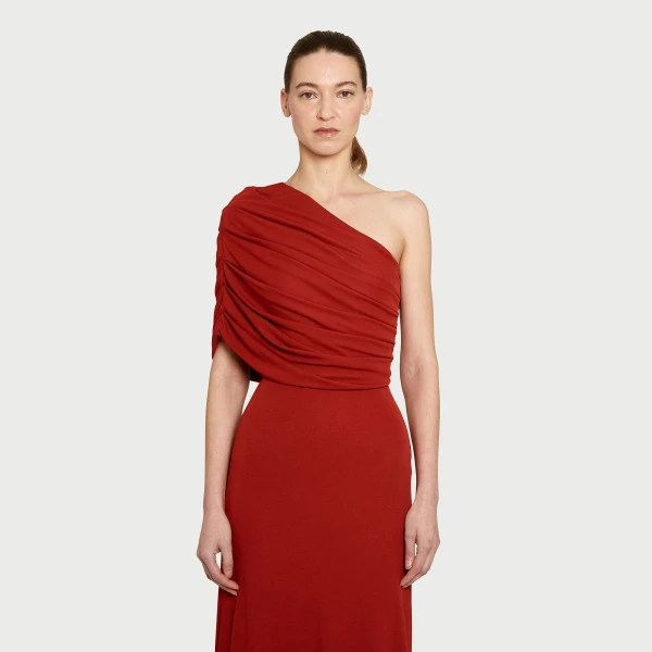 Giambattista Valli Asymmetrical Draped Brick Long Dress - Giambattista Valli Dresses - Romantic Couture - Shop at Coveti