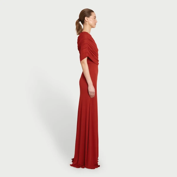 Giambattista Valli Asymmetrical Draped Brick Long Dress - Giambattista Valli Dresses - Romantic Couture - Shop at Coveti