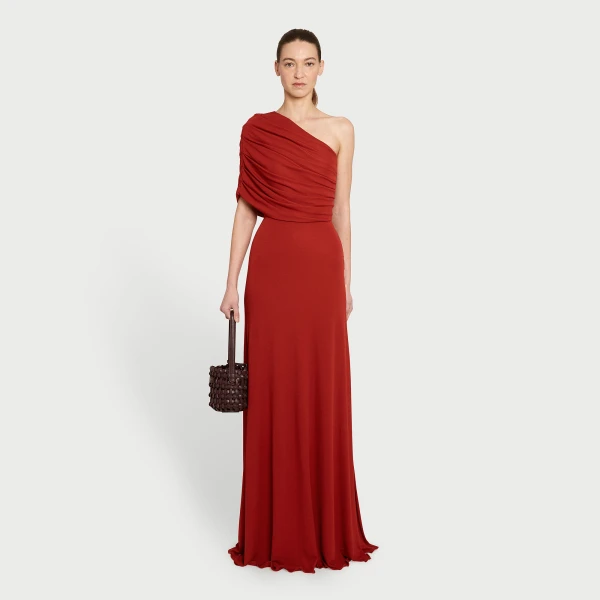 Giambattista Valli Asymmetrical Draped Brick Long Dress - Giambattista Valli Dresses - Romantic Couture - Shop at Coveti