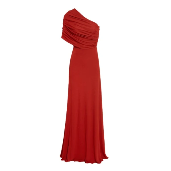 Asymmetrical Draped Brick Long Dress
