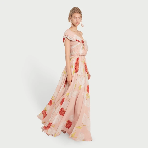Giambattista Valli Asymmetrical Long Pink Blossoms Silk Dress - Giambattista Valli Dresses - Romantic Couture - Shop at Coveti