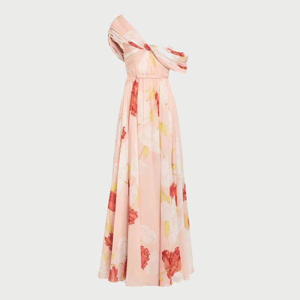 Giambattista Valli Asymmetrical Long Pink Blossoms Silk Dress - Giambattista Valli Dresses - Romantic Couture - Shop at Coveti