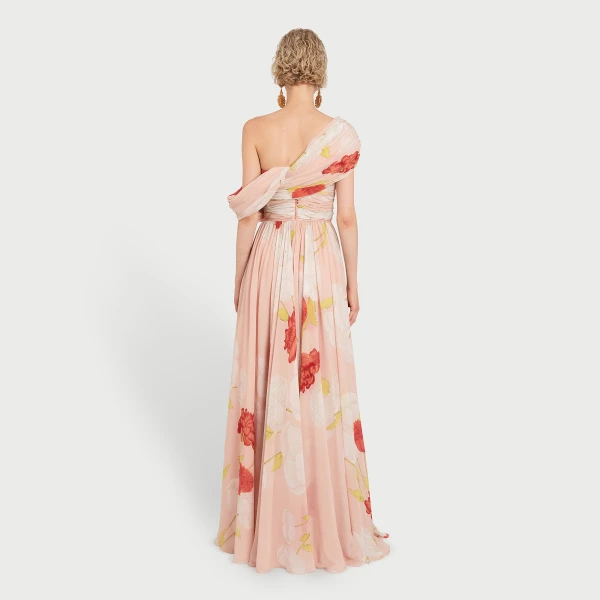 Giambattista Valli Asymmetrical Long Pink Blossoms Silk Dress - Giambattista Valli Dresses - Romantic Couture - Shop at Coveti
