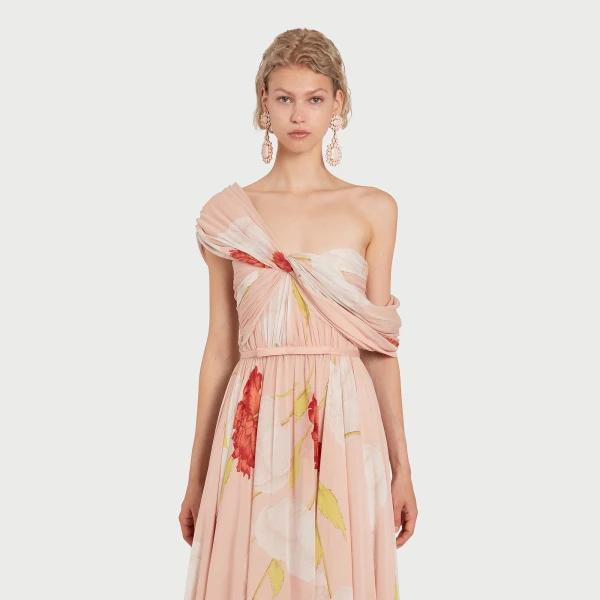 Giambattista Valli Asymmetrical Long Pink Blossoms Silk Dress - Giambattista Valli Dresses - Romantic Couture - Shop at Coveti