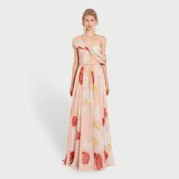 Giambattista Valli Asymmetrical Long Pink Blossoms Silk Dress - Giambattista Valli Dresses - Romantic Couture - Shop at Coveti