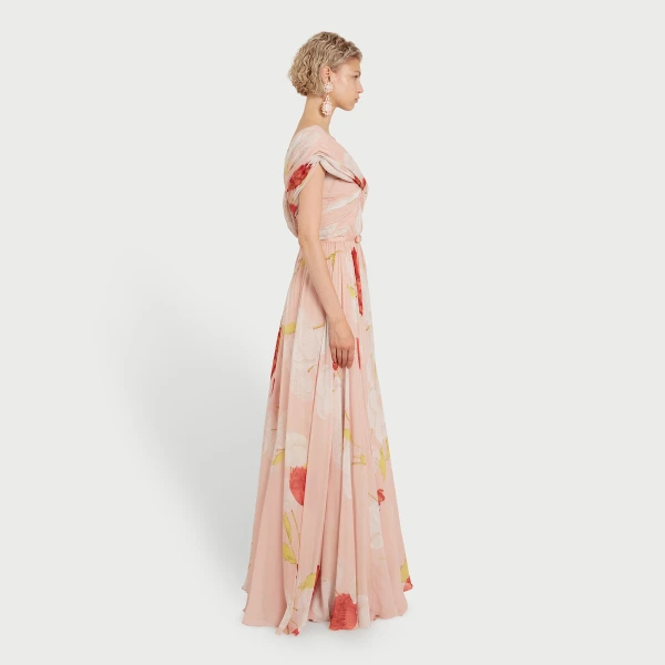 Giambattista Valli Asymmetrical Long Pink Blossoms Silk Dress - Giambattista Valli Dresses - Romantic Couture - Shop at Coveti