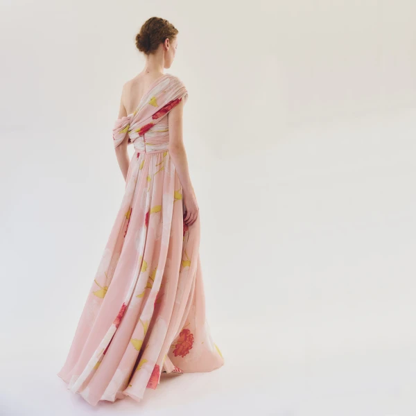 Giambattista Valli Asymmetrical Long Pink Blossoms Silk Dress - Giambattista Valli Dresses - Romantic Couture - Shop at Coveti