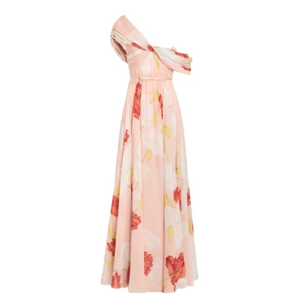 Giambattista Valli Asymmetrical Long Pink Blossoms Silk Dress - Giambattista Valli Dresses - Romantic Couture - Shop at Coveti