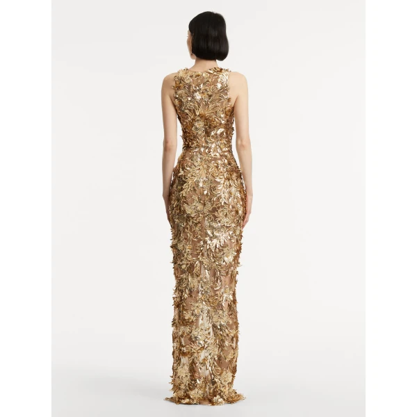 Oscar de la Renta Baroque Sequin Leaves Embroidered Gown - Oscar de la Renta Dresses - American Couture - Shop at Coveti