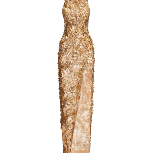 Oscar de la Renta Baroque Sequin Leaves Embroidered Gown - Oscar de la Renta Dresses - American Couture - Shop at Coveti
